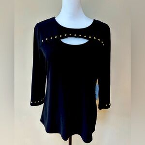 NWT Harve Barnard black gold studded blouse, Size S